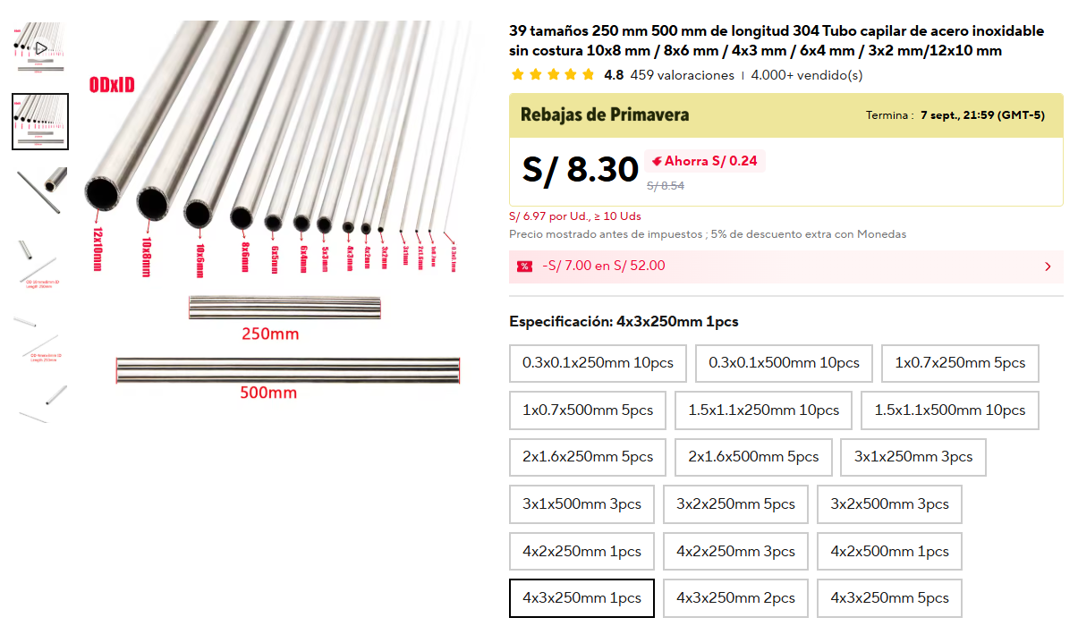 tubo de aluminio de 3mm